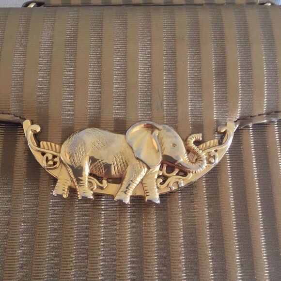 Vintage Elephant Embosed Gold Satin Handbag Crossbody - Picture 6 of 7